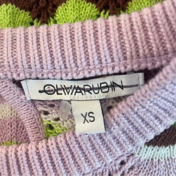 Olivia Rubin Hailey Green Brown Cotton Pointelle Mini Dress 27025 - Picture 6 of 9